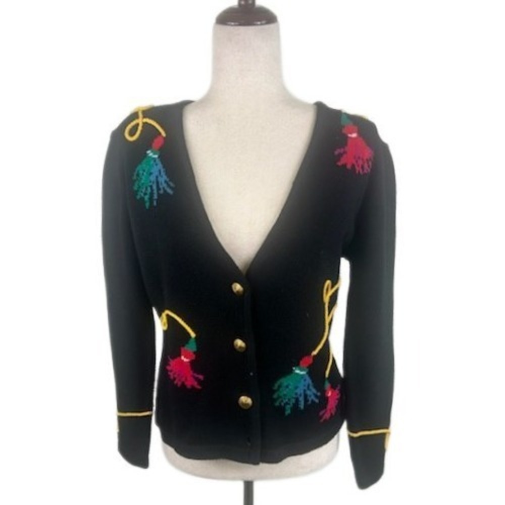 Vintage‎ Y2K Susan Bristol Petites Cardigan Sweater Embroidered Tassel Medium